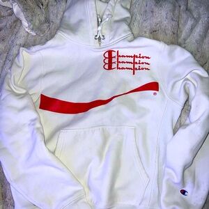 Champion hoodie coco cola white and red.